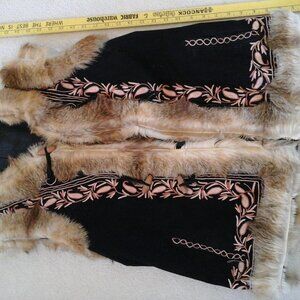 Ethnic Coat Suede and Fur womans small black tan